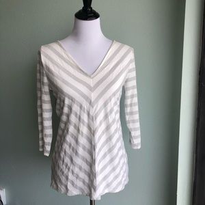 White House Black Market Silver Striped 3/4 sleeve top